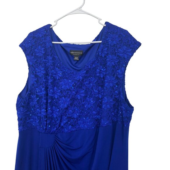 Connected Apparel Plus SZ 24W Royal Blue Gown Sequined Lace Draped Tulip Hemline - Picture 10 of 14